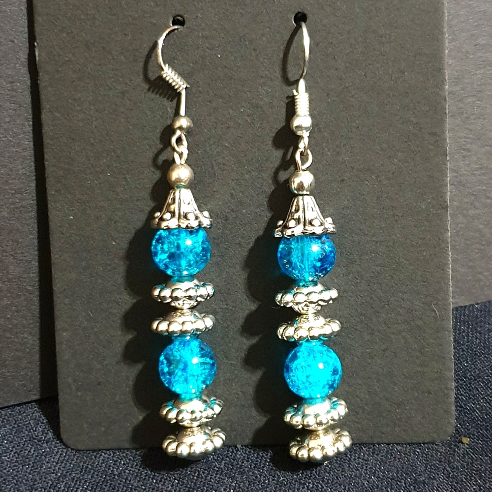 Handmade earrings silver, blue glass bead